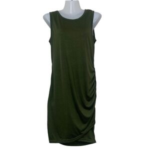 BTFBM Womens M Ruched Side Tulip Hem Sleeveless Bodycon Mini Dress Olive Green